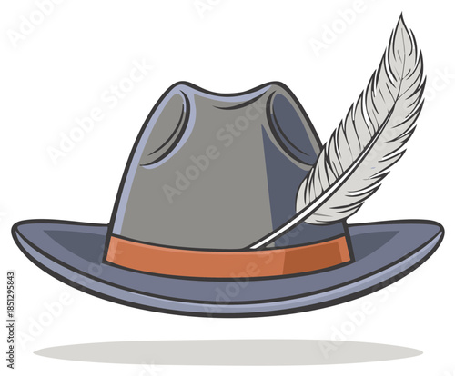 Classic Fedora Hat with a Single Feather Accent and Orange Band