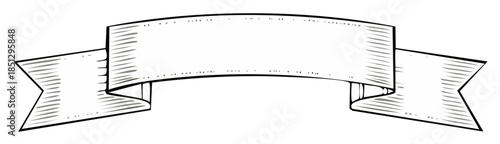 Engraved banner illustration. Blank ribbon scroll for text. Hand drawn graphic design element.