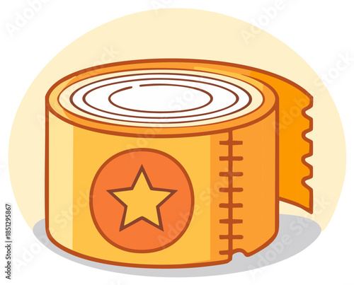 Roll of yellow measuring tape with a star icon cartoon illustration