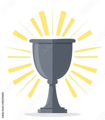 Glowing chalice illustration, shiny cup with light rays, symbol of achievement