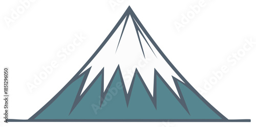 Stylized conical mountain peak with snow cap and jagged lower slopes graphic