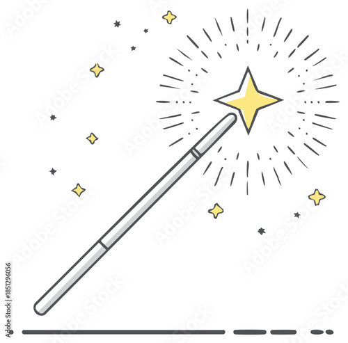 Magic Wand with Shining Star Creating Magical Effects Isolated on White Backdrop