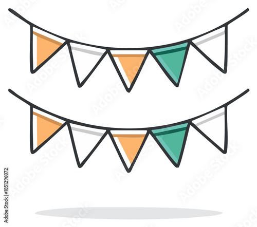 Whimsical Bunting Illustration - Two Colorful Strings of Triangle Party Flags for Celebration