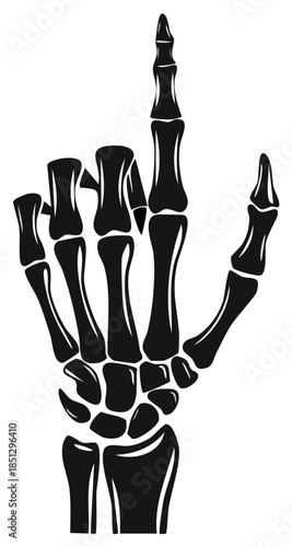 Vector illustration of human skeleton hand gesturing the middle finger up in black