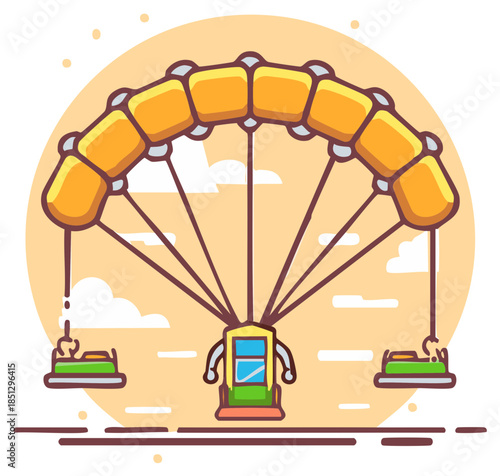 Cartoon illustration of a carnival swing ride in a cartoon style.