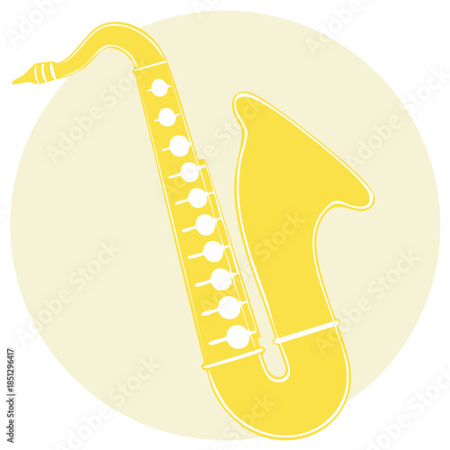 Isolated Yellow Saxophone in Circle, Graphic Design Musical Instrument Illustration, Saxophones Icon