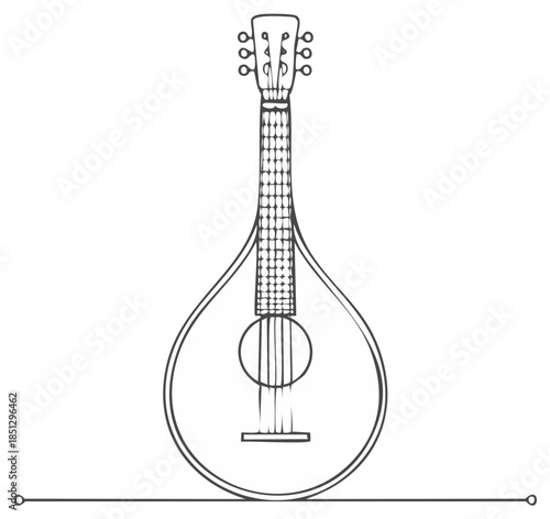 Outline icon of a Portuguese guitar Traditional string instrument for fado music line art illustration