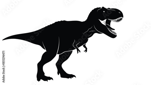 Black silhouette of a roaring dinosaur with sharp teeth