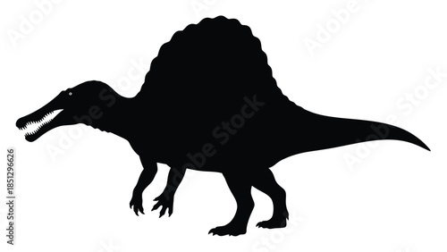 Silhouette of a Dinosaur with Large Frill Walking on Four Legs black teeth