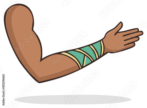 Anatomical Arm Illustration with Decorative Bands: Upper Body Part Hand Gesture, Cartoon Style Muscular