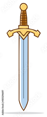 Cartoon sword vector illustration, medieval weapon with detailed design.
