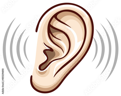 Human Ear Receiving Sound Waves Illustration of Hearing and Sound Perception