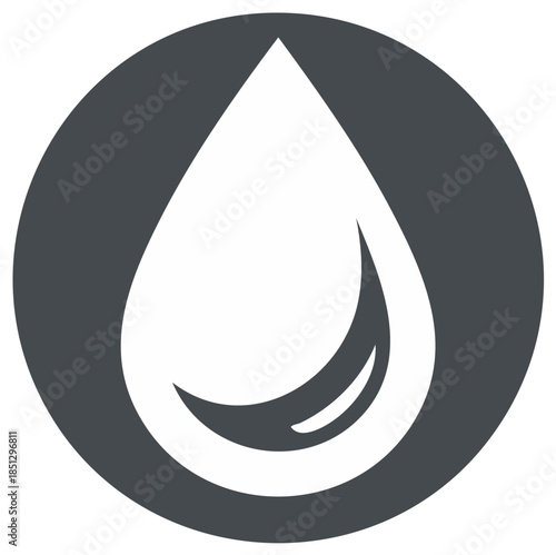 Sleek Water Drop Icon Inside a Dark Gray Circle Symbolizing Purity and Freshness