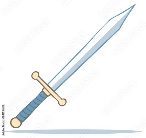 Classic medieval fantasy sword with a shining silver blade and blue wrapped grip vector illustration