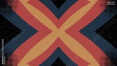 Abstract Vintage Banner Zigzag Blue Red Yellow Grunge Texture Halftones.
