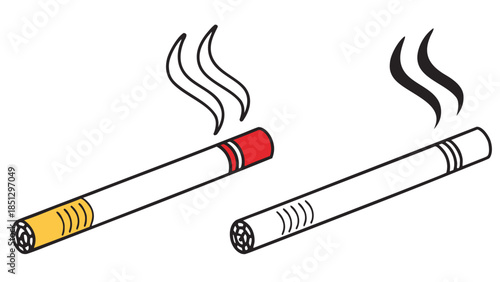 Cigarette illustration with smoke on white background Vector