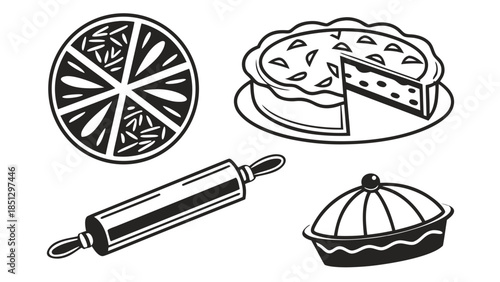 Baking essentials and delicious pie illustration Vector