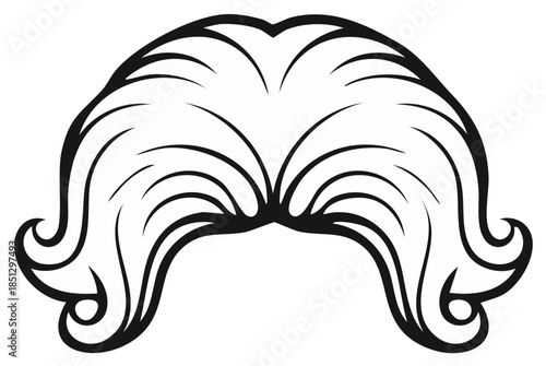 Iconic vintage dapper mustache with elegant curls black and white graphic illustration