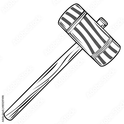 Line Art Wooden Mallet Tool with Striped Head and Wood Handle Vector Illustration