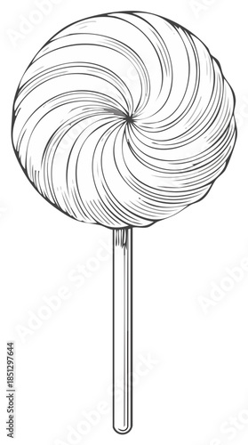 Vintage hand-drawn lollipop on a stick, retro candy illustration