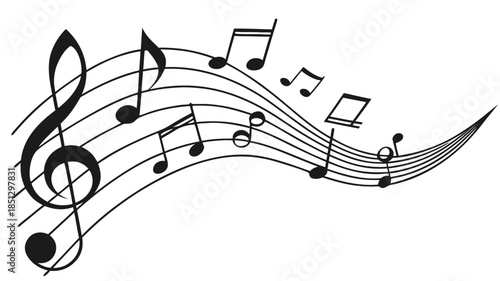 Musical notes and treble clef on staff lines Vector