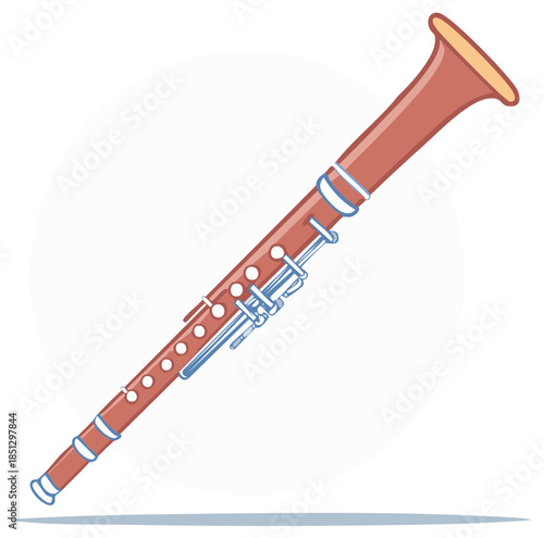 A beautifully illustrated classical clarinet in a rich brown wood tone with silver keys