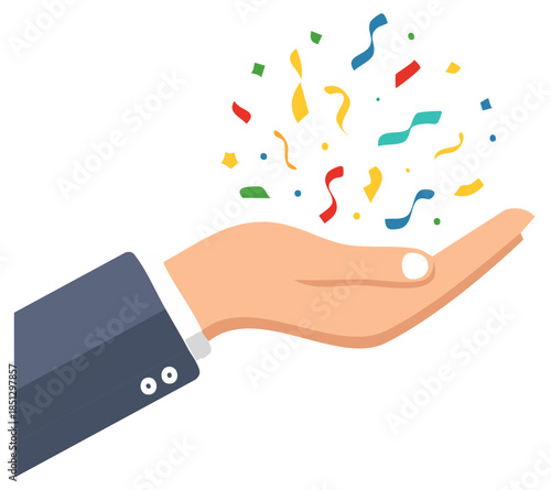 Hand throwing confetti celebration party event holiday surprise fun joy happiness