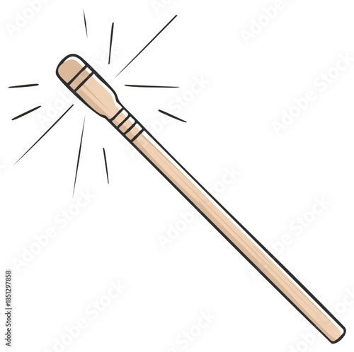 Simple Wooden Magic Wand Glowing with Magical Power Illustration