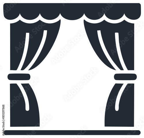 Theater stage with dark curtains and pelmet overhead with a closed performance backdrop