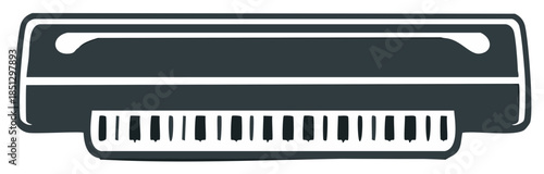 Stylized Dark Grey Piano Icon, Keyboard with Black and White Keys, Flat Design with Modern Music Concept