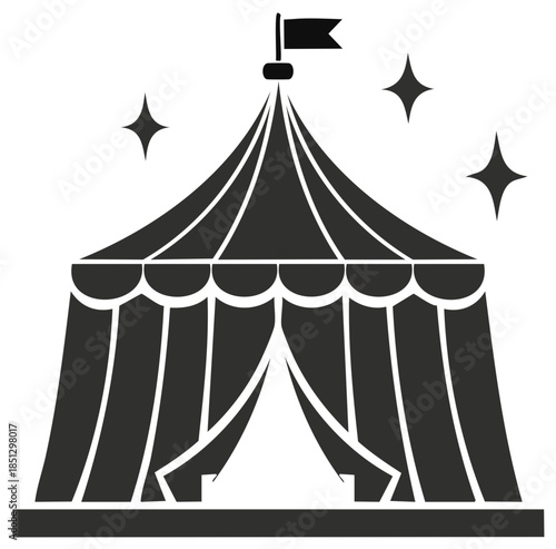 Simple Icon of Circus Tent Silhouette with Flag and Stars Graphic Element for Event Design