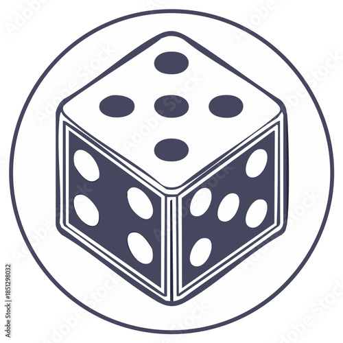 Isometric Game Die Icon with Pips Representing Luck Chance and Strategic Decision Making