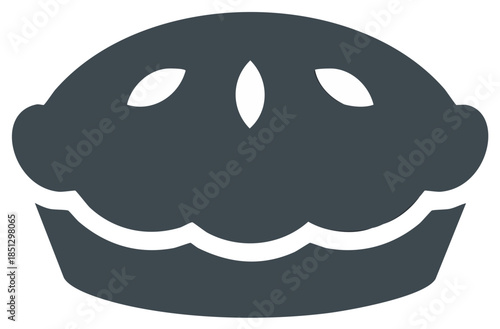 Simple dark gray icon of a whole pie with a decorative lattice crust and cutouts