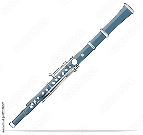 Vector illustration of a blue classical concert flute, a woodwind musical instrument for an orchestra