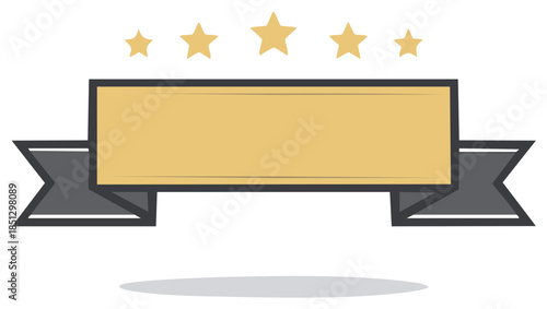 Five star rating award ribbon banner vector graphic for quality achievement and recognition