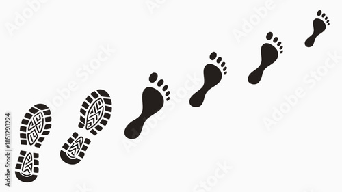 Footprints showing transition from shoes to bare feet Vector