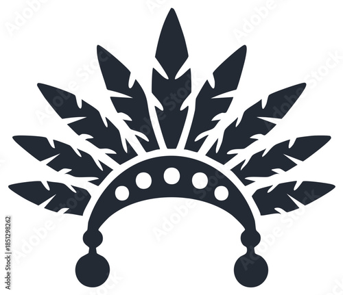 Native American Inspired Headdress Silhouette Detailed Feathers and Beadwork Design