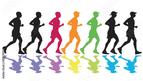 Group of runners running in different colors Vector
