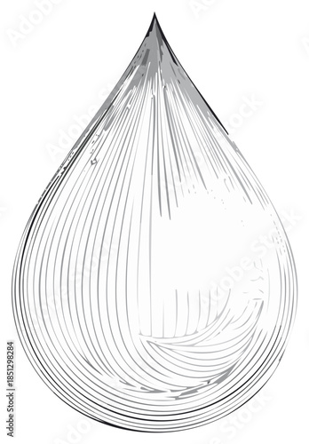 Engraved Water Drop Line Art Illustration Delicate Tear Waterdrop Drawing Graphic