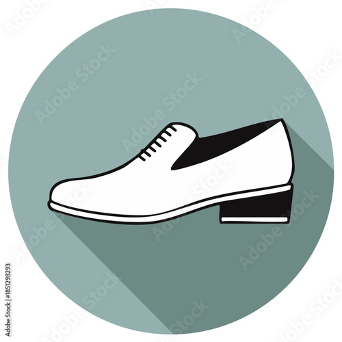 Graphic Illustration of Stylish White Loafer with Black Accent Against Blue Circle