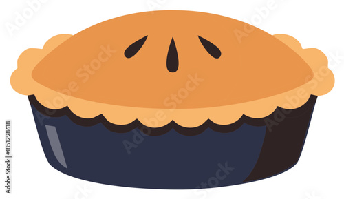 Freshly baked whole pie with a golden crust in a baking dish vector illustration