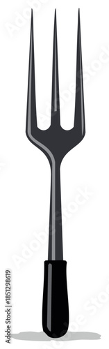 Three-pronged meat carving fork with a black handle vector illustration