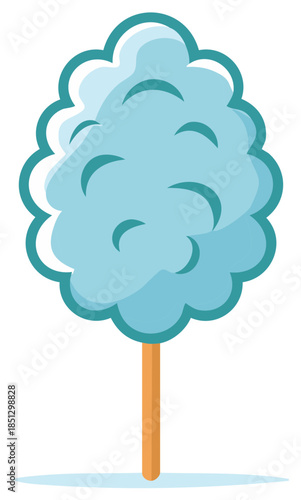 Cartoon cotton candy on a stick, light blue color