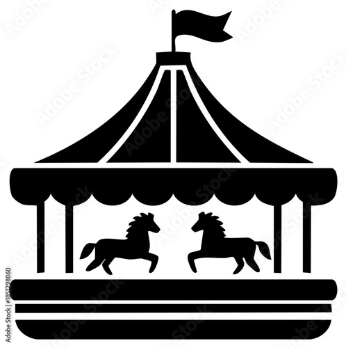 Carousel illustration with horse figures and tent top
