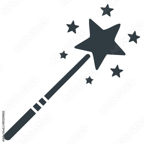 Whimsical illustration of a magic wand with radiating star sparkles.
