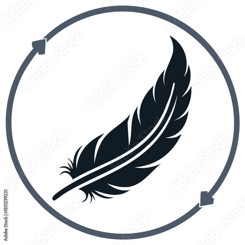 Feather in a circle with arrows, symbol or icon