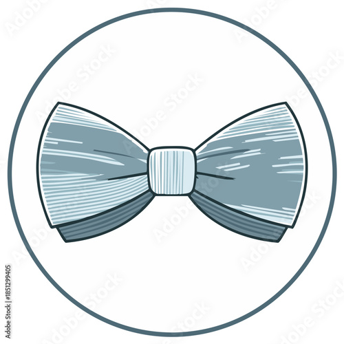 Elegant sketched blue bow tie icon in a circle frame vector illustration