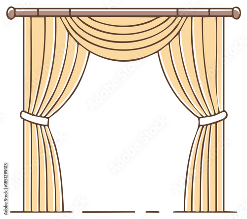 Draped Theater Stage Curtains Interior Home Decor Design Element Illustration Art