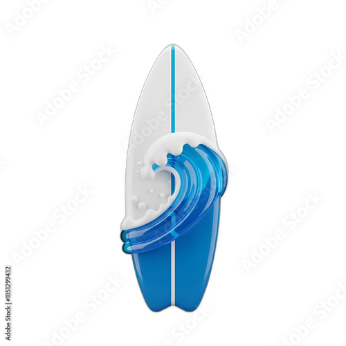 3D Surfboard Icon with Wave Detail