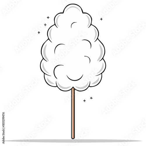 Cartoon Cotton Candy on a Stick with Sparkles. Sweet Snack Icon. Simple Fair Treat.